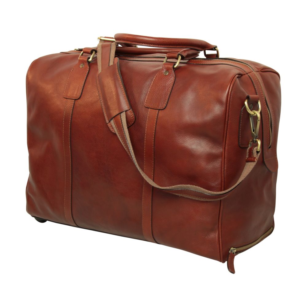 Leder Duffle Bag Herren Mahogany Braun – Rückseite mit Reißverschlussfach
