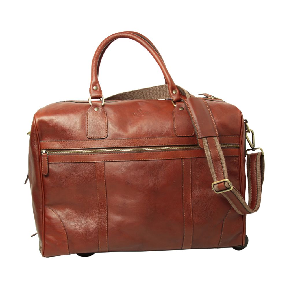 Leder Duffle Bag Herren Mahogany Braun – Rückseite mit Reißverschlussfach
