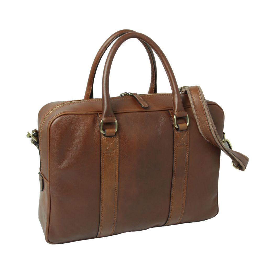 Herren Aktentasche Leder Chestnut – Innenfach mit Laptopfach