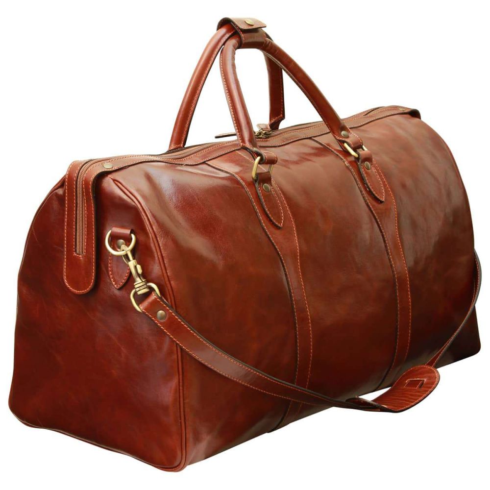 Leder Weekender Herren Braun – Seitenansicht mit Schultergurt