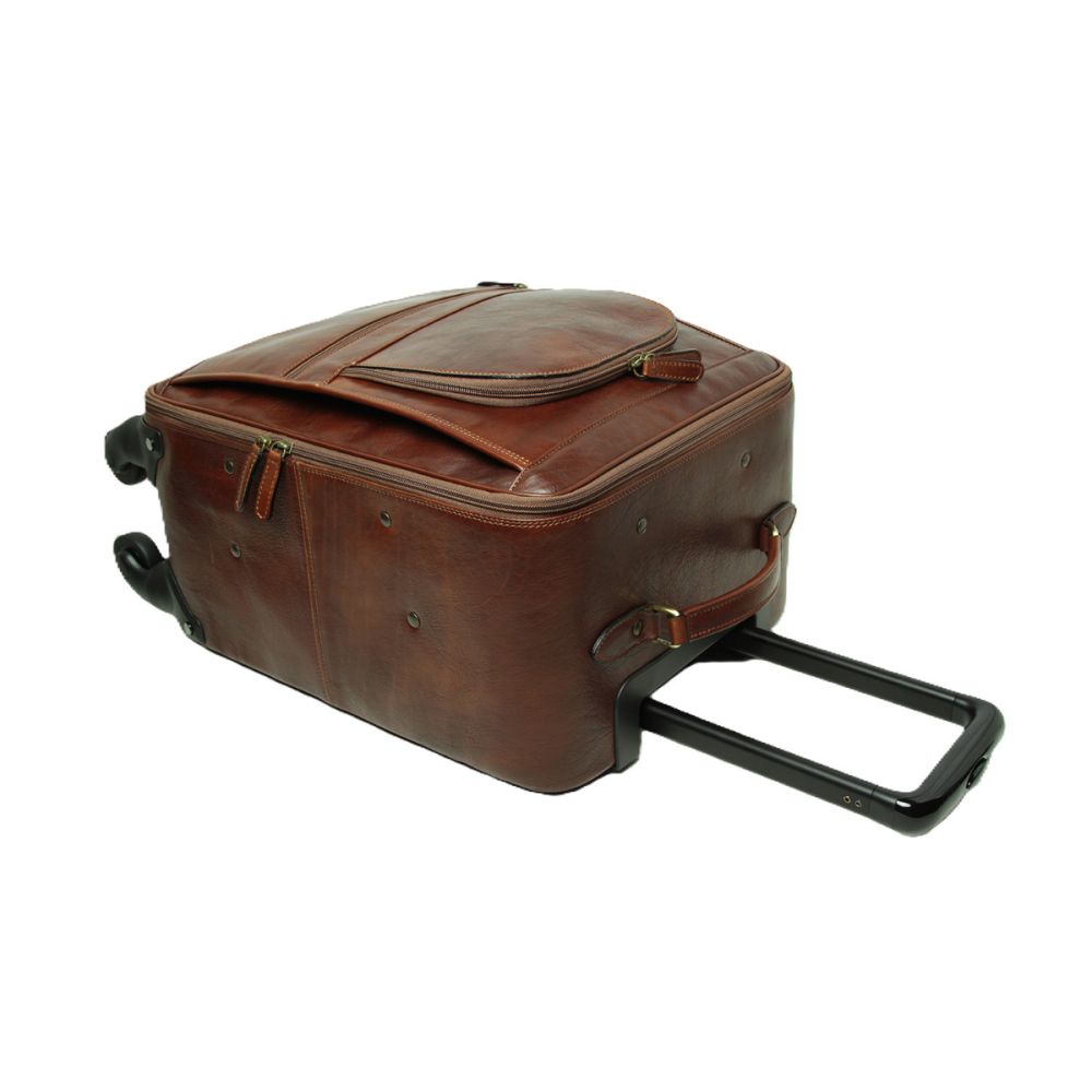 Brauner Leder Handgepäck Trolley – elegante Form, hochwertiges italienisches Leder