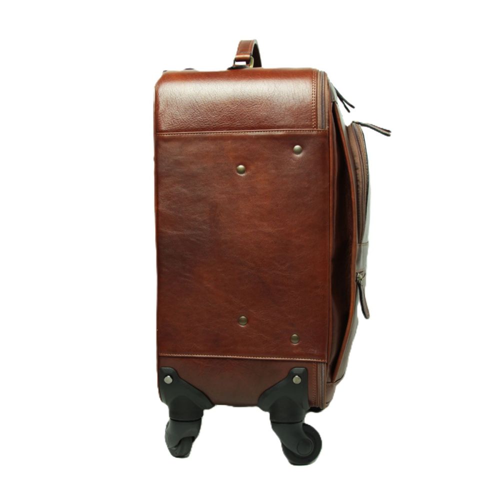 Brauner Leder Handgepäck Trolley – elegante Form, hochwertiges italienisches Leder