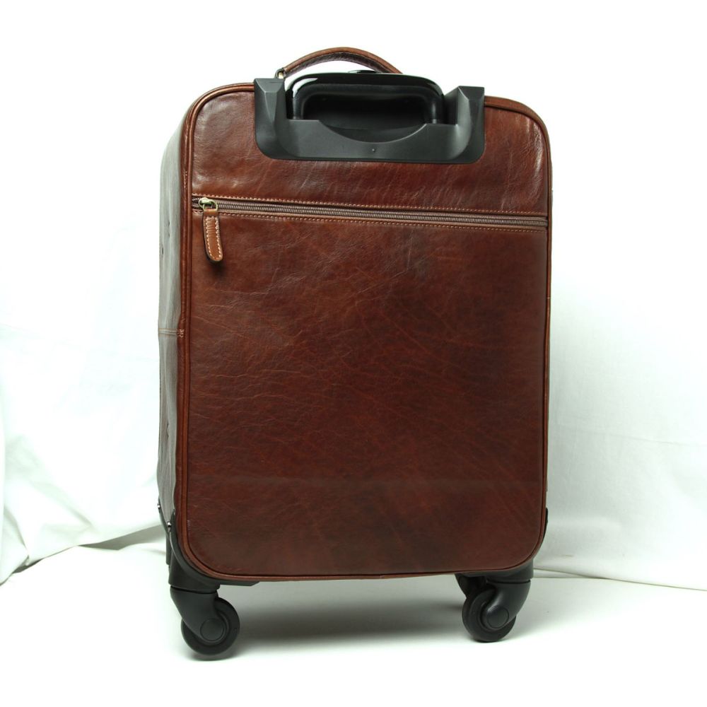 Italienischer Leder Koffer – edler Herren Trolley in Braun mit praktischen Rollen