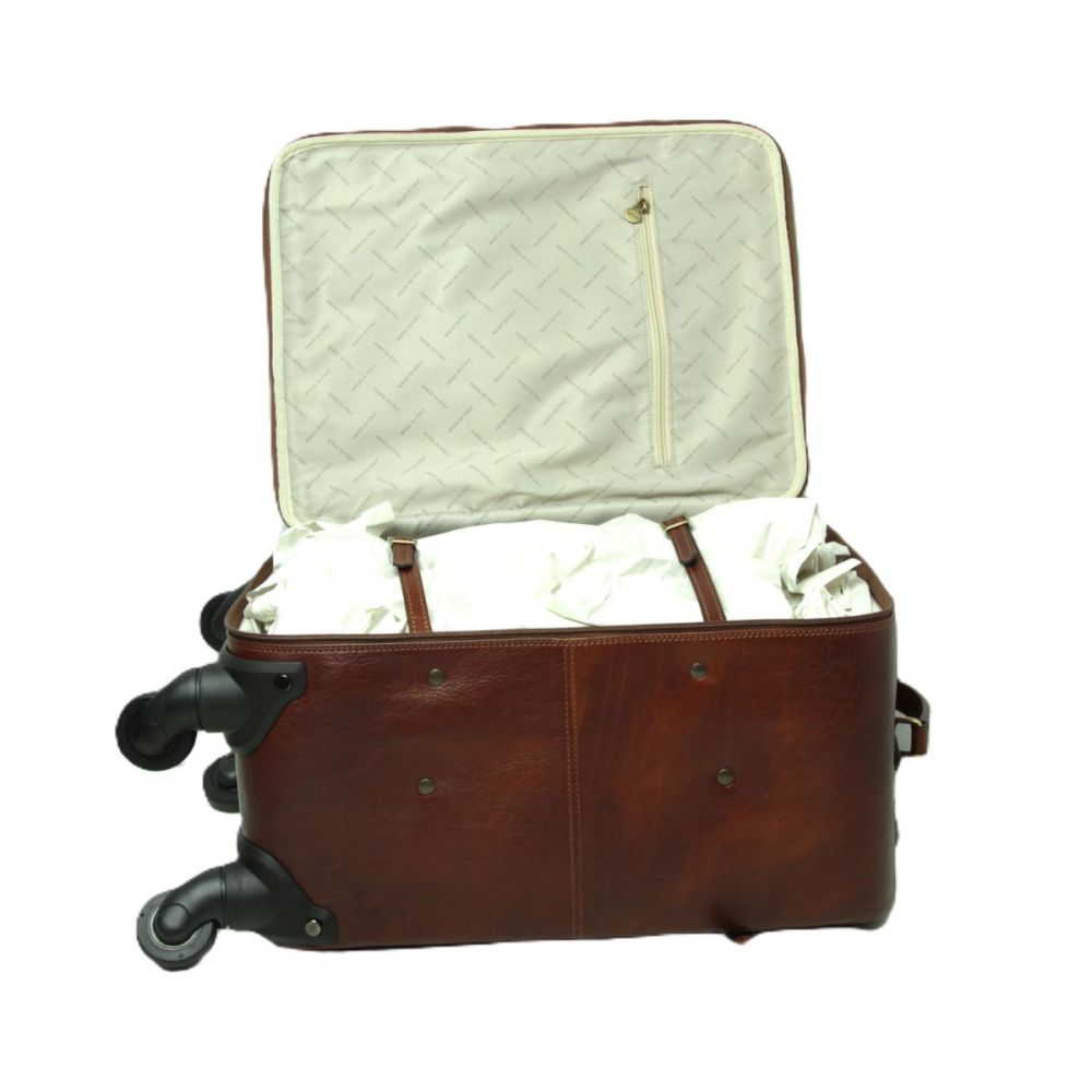 Italienischer Leder Koffer – edler Herren Trolley in Braun mit praktischen Rollen