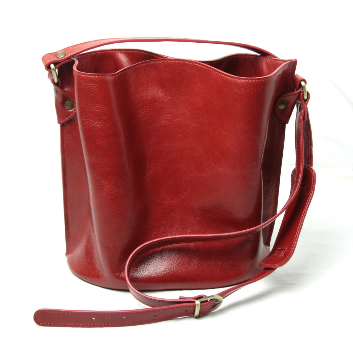 Full grain leather shoulder bag - red-1
