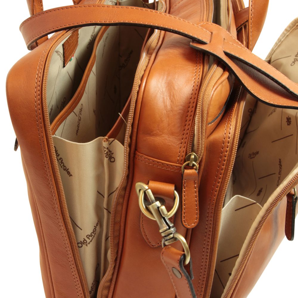 Italienische Leder Aktentasche Braun Colonial – handgefertigt aus 100 % Vollnarbenleder, mit Laptopfach und mehreren Fächern – elegante Business Tasche Made in Italy