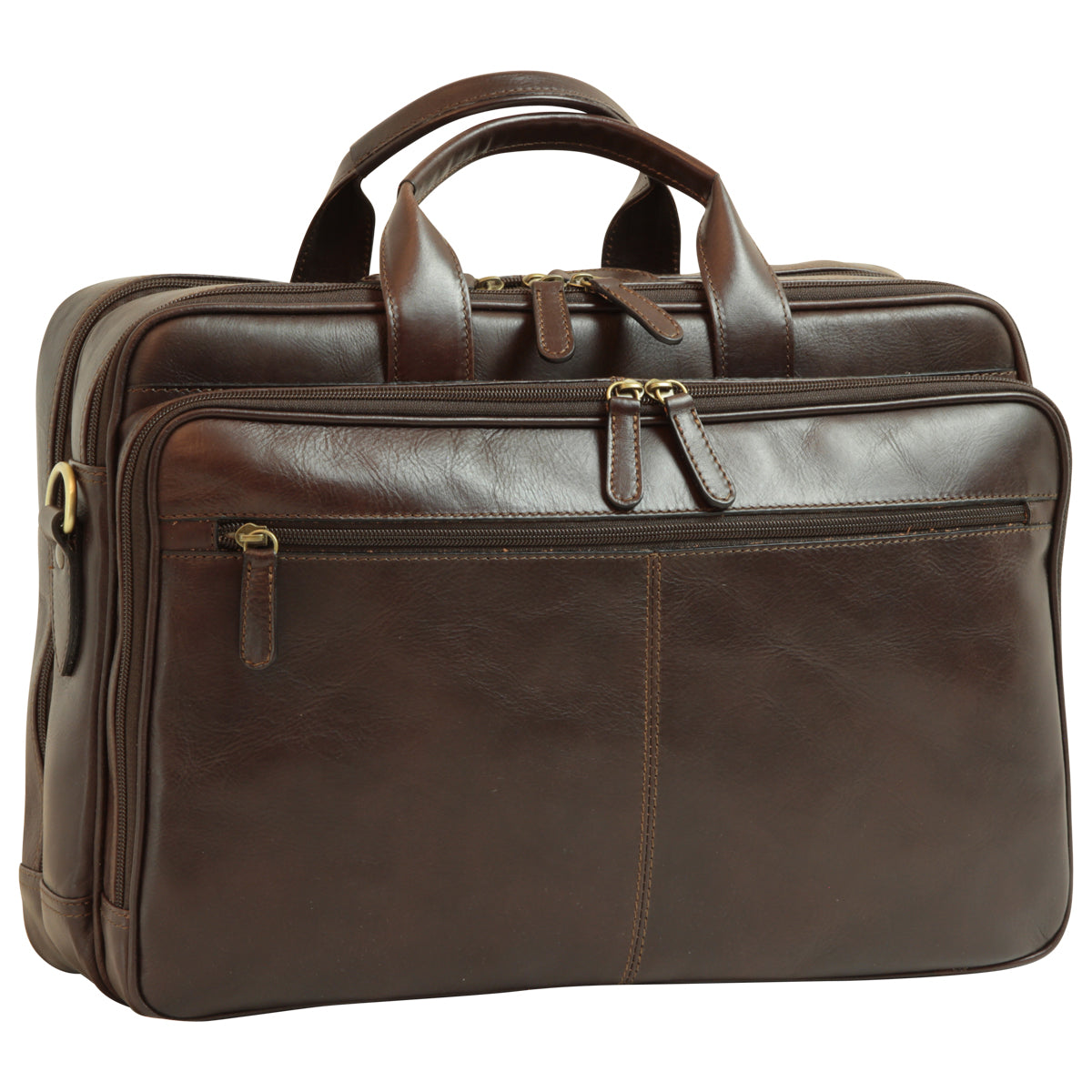 talienische Leder Aktentasche Herren Dunkelbraun – Old Angler Firenze, Vorderansicht