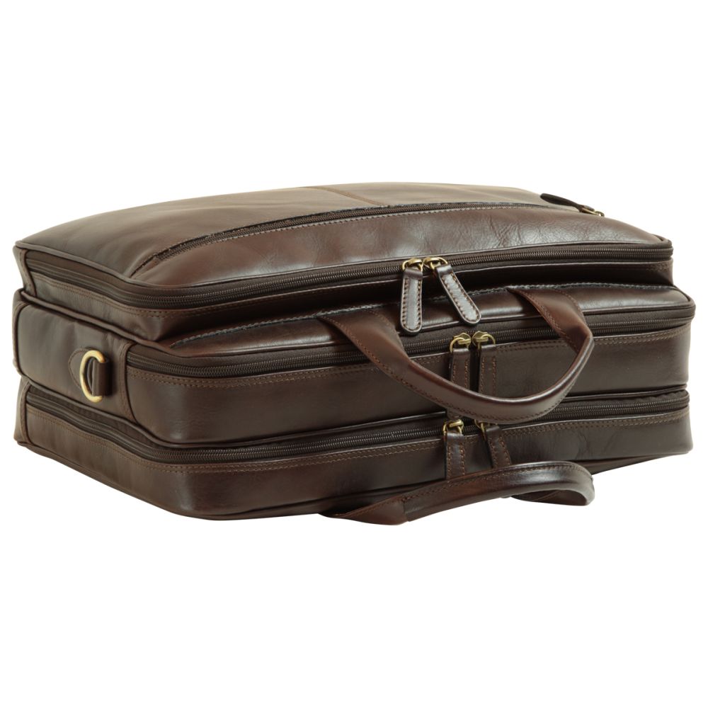 talienische Leder Aktentasche Herren Dunkelbraun – Old Angler Firenze, Vorderansicht