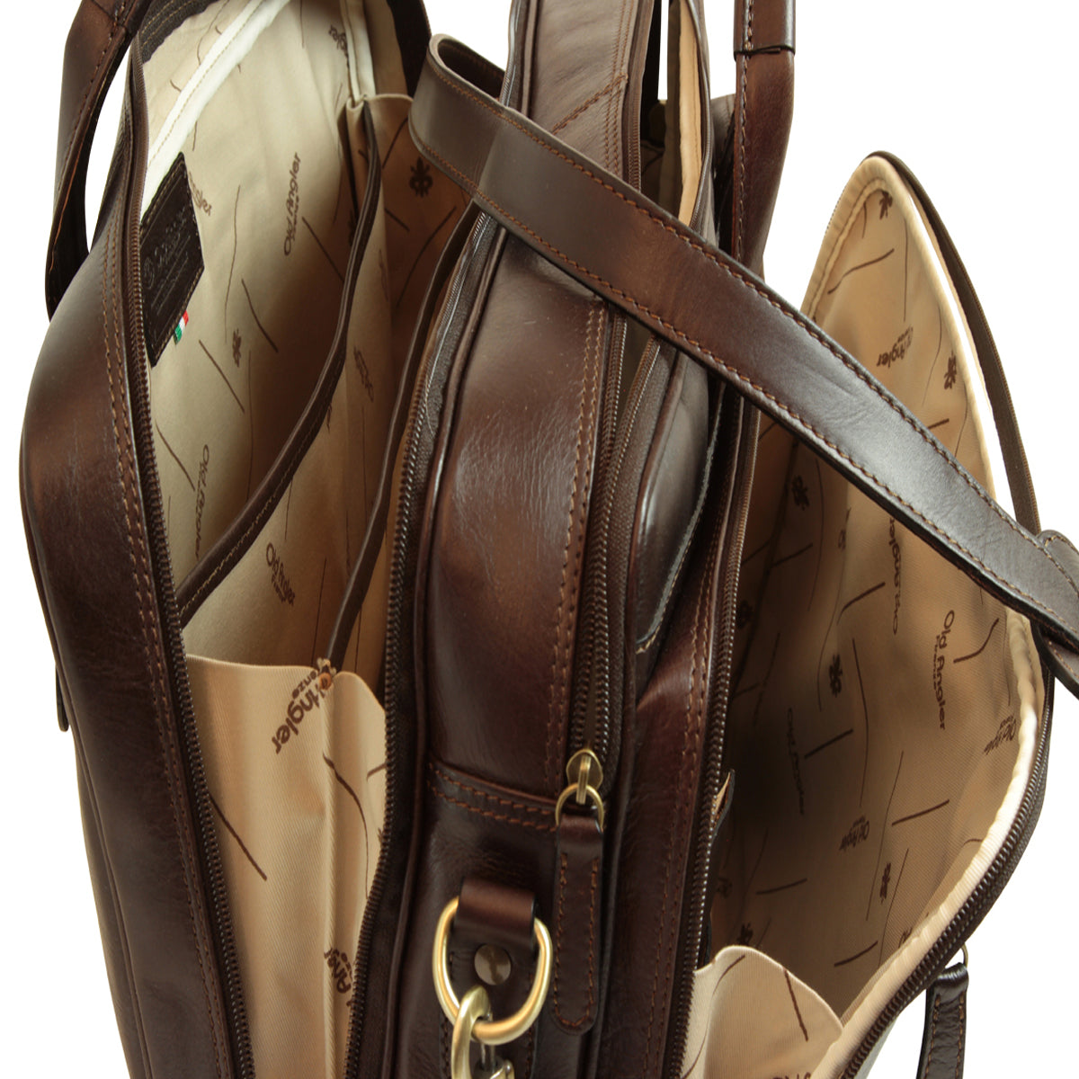 talienische Leder Aktentasche Herren Dunkelbraun – Old Angler Firenze, Vorderansicht