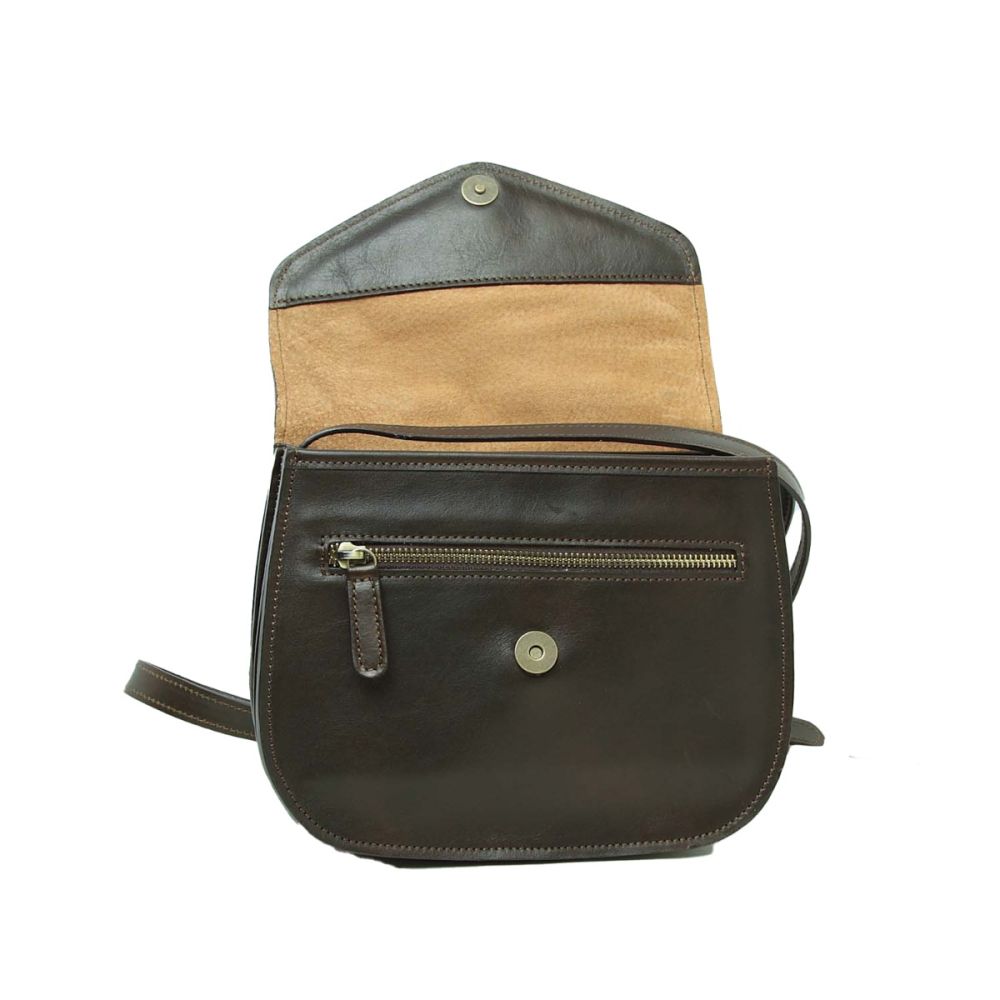 Schultertasche mit Lederfutter und Reißverschlusstasche – geöffnet