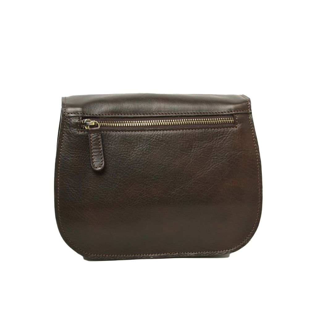 unkelbraune Ledertasche für Damen & Herren – Rückansicht