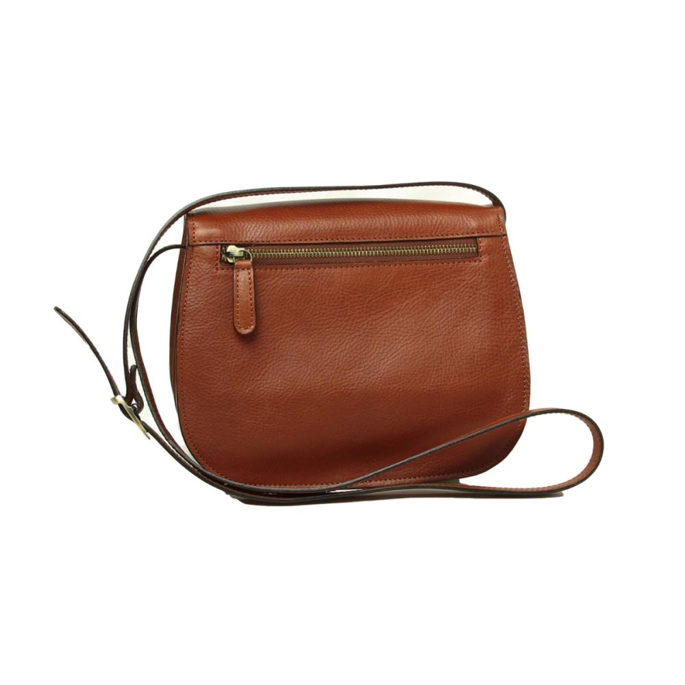 Damen Schultertasche Leder braun Rückseite mit Reißverschluss