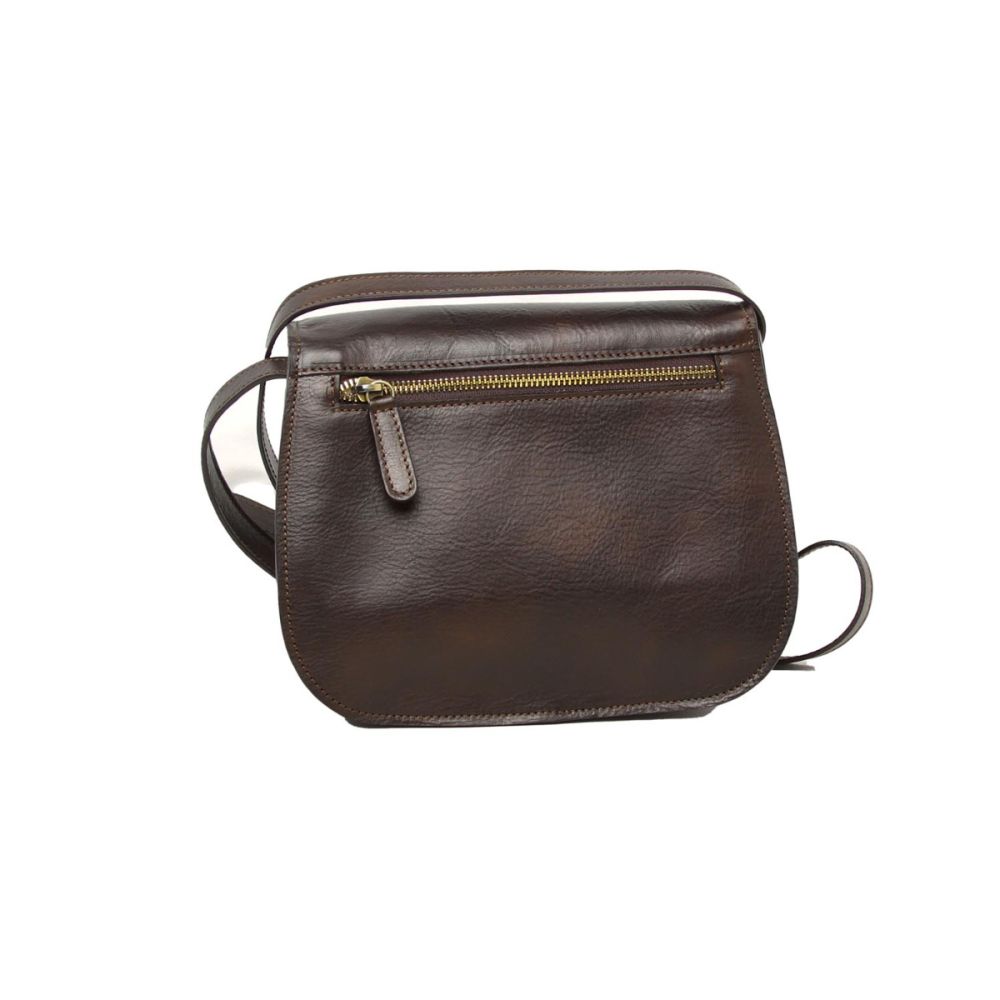 Leder Schultertasche Damen Braun mit Reißverschlussfach