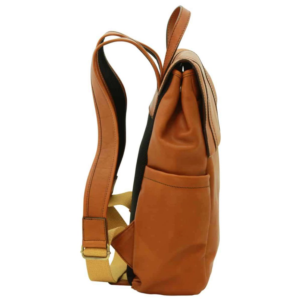 Italienischer Leder Laptop Rucksack goldbraun – handgefertigt von Old Angler Firenze, passend für 13 Zoll Notebook
