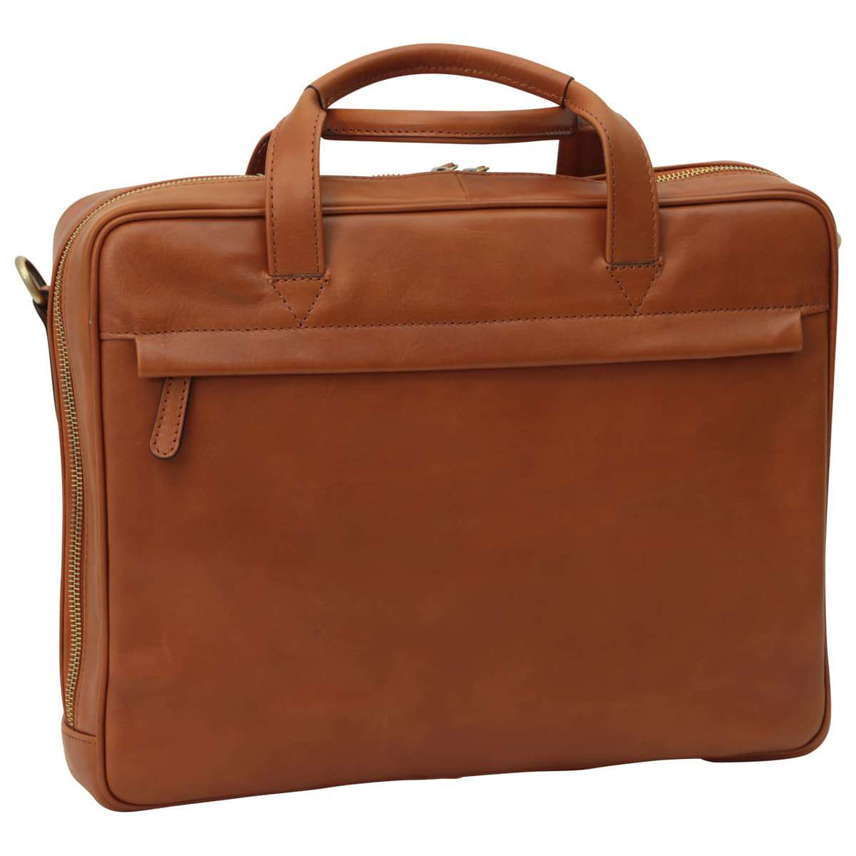 Italienische Leder Aktentasche Herren Colonial Braun – Old Angler Firenze, Vorderansicht mit robusten Griffen