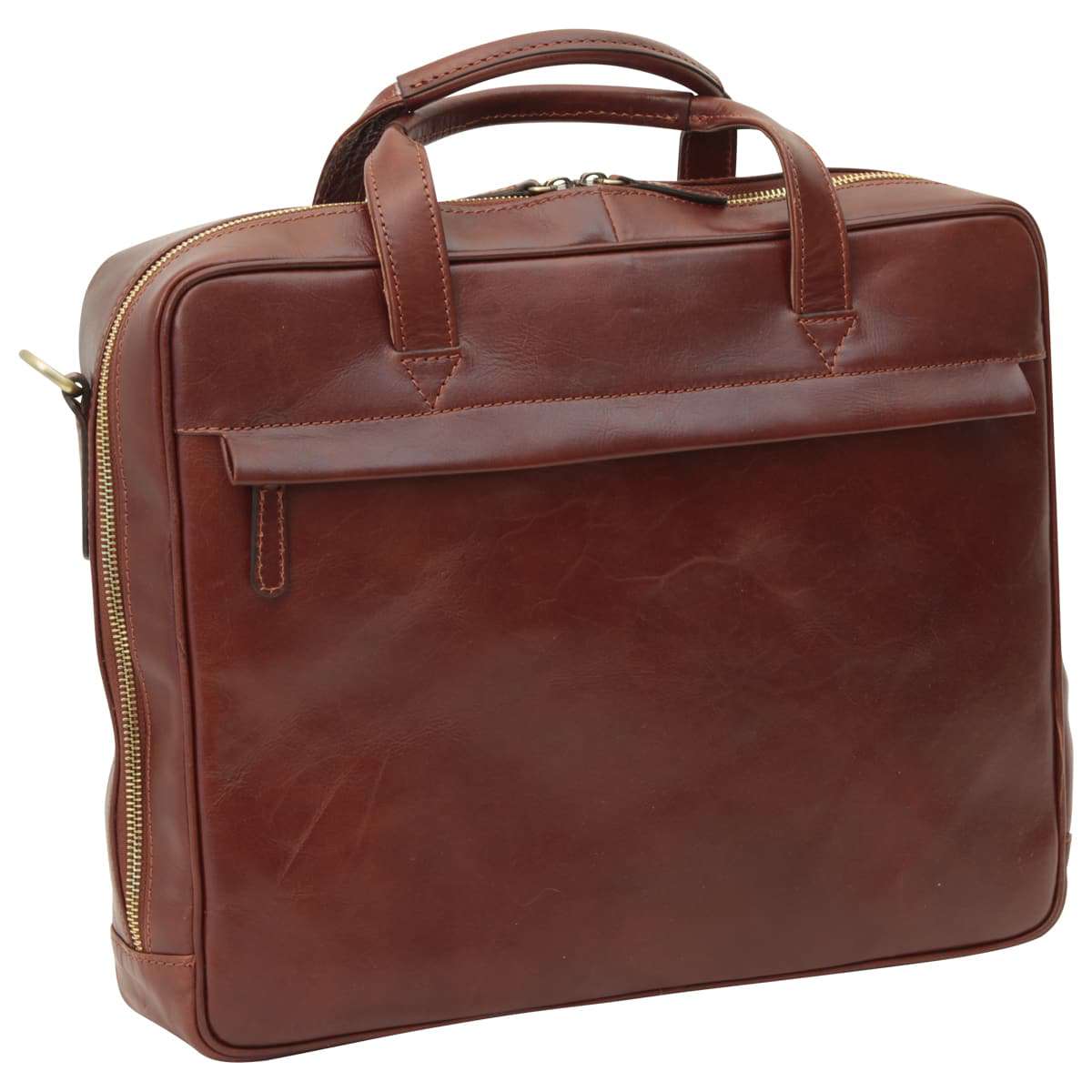 Italienische Leder Aktentasche Herren Braun mit Reißverschluss – Old Angler Firenze, handgefertigte Business Tasche