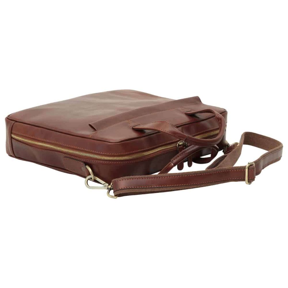 Italienische Leder Aktentasche Herren Braun mit Reißverschluss – Old Angler Firenze, handgefertigte Business Tasche