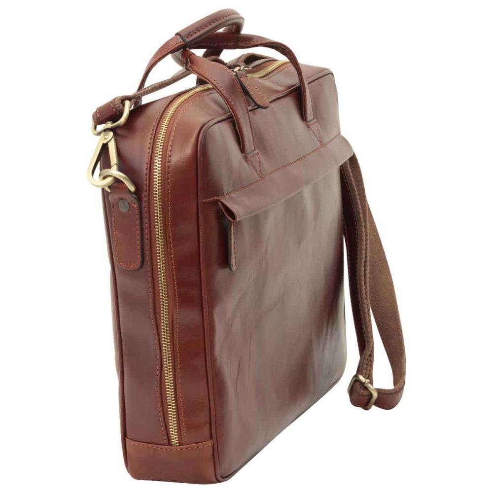 Italienische Leder Aktentasche Herren Braun mit Reißverschluss – Old Angler Firenze, handgefertigte Business Tasche