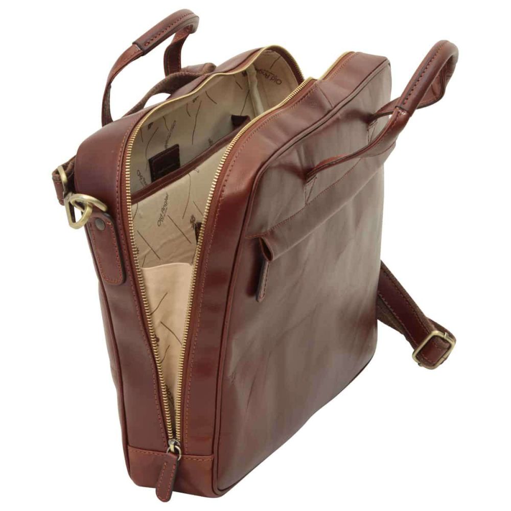 Italienische Leder Aktentasche Herren Braun mit Reißverschluss – Old Angler Firenze, handgefertigte Business Tasche