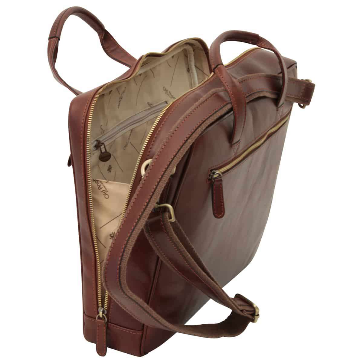 Italienische Leder Aktentasche Herren Braun mit Reißverschluss – Old Angler Firenze, handgefertigte Business Tasche