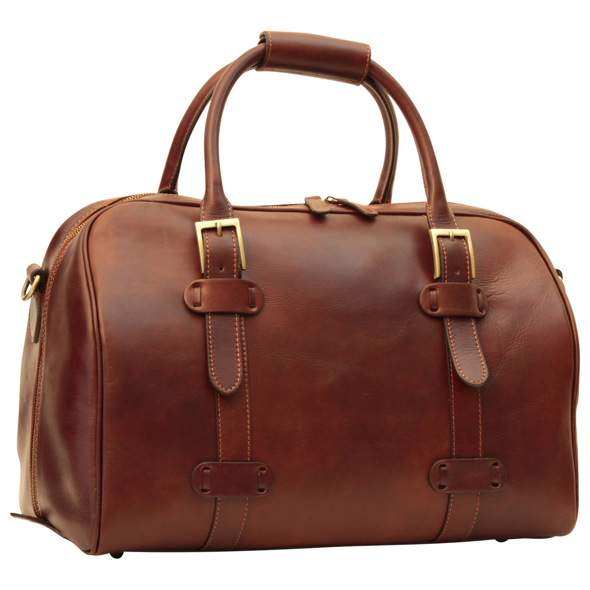 Leder Duffel Bag Herren Braun – geöffnet, Innenfutter sichtbar