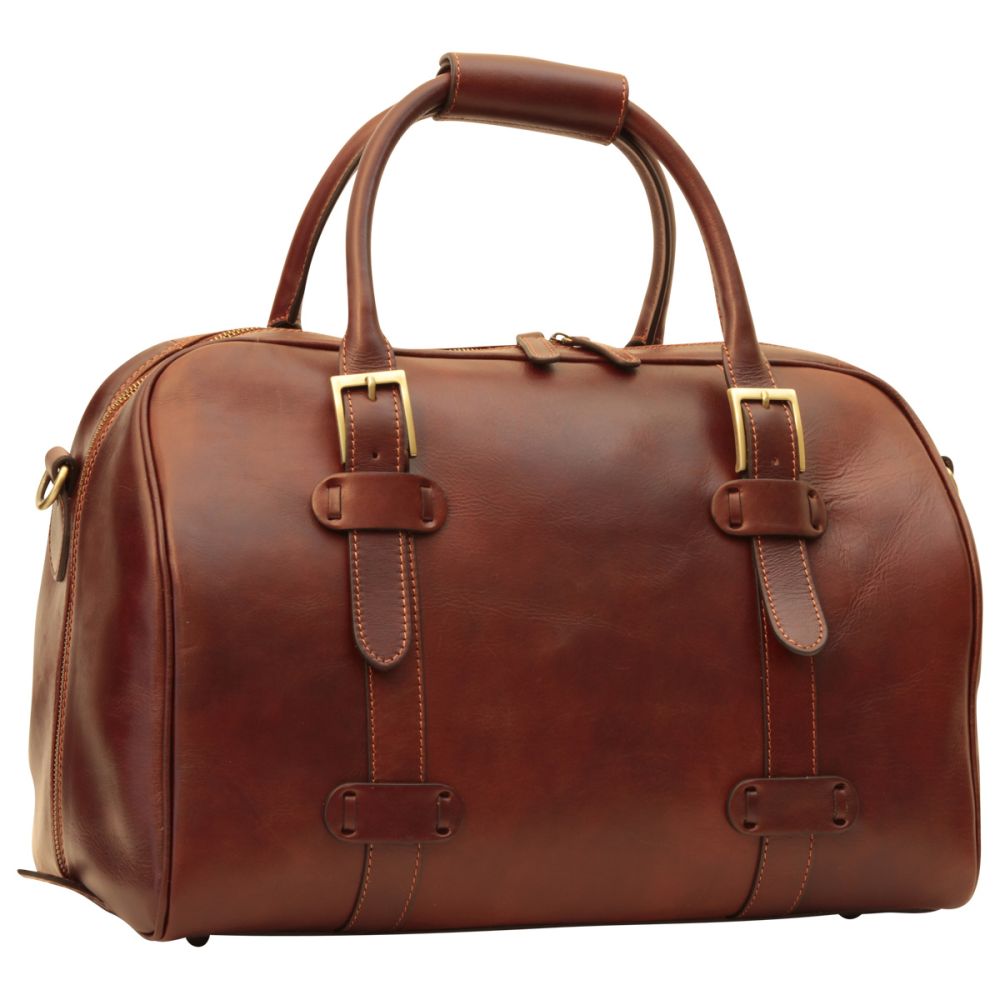Italienische Leder Reisetasche Braun – Vorderansicht mit Griffen