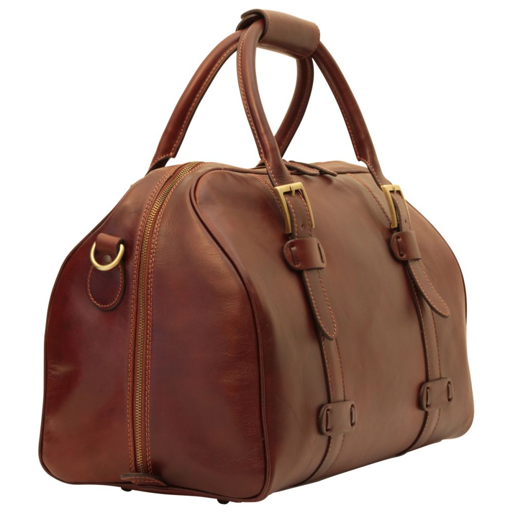 Italienische Leder Reisetasche Braun – Vorderansicht mit Griffen