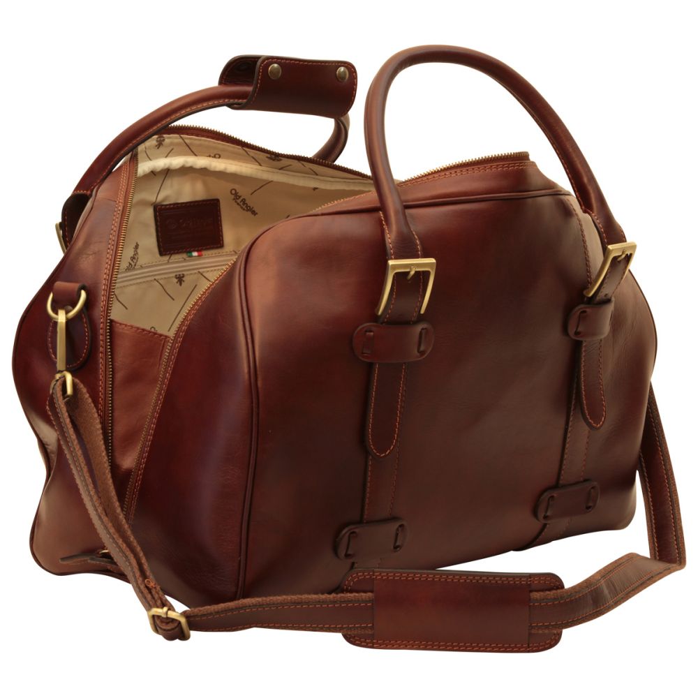 Italienische Leder Reisetasche Braun – Vorderansicht mit Griffen
