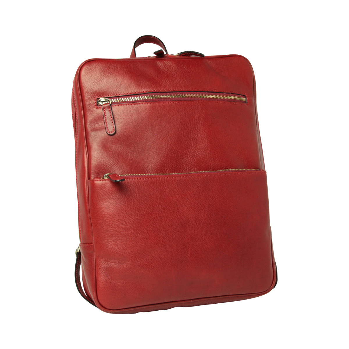 Leather back pack with backside troller strap - red-0