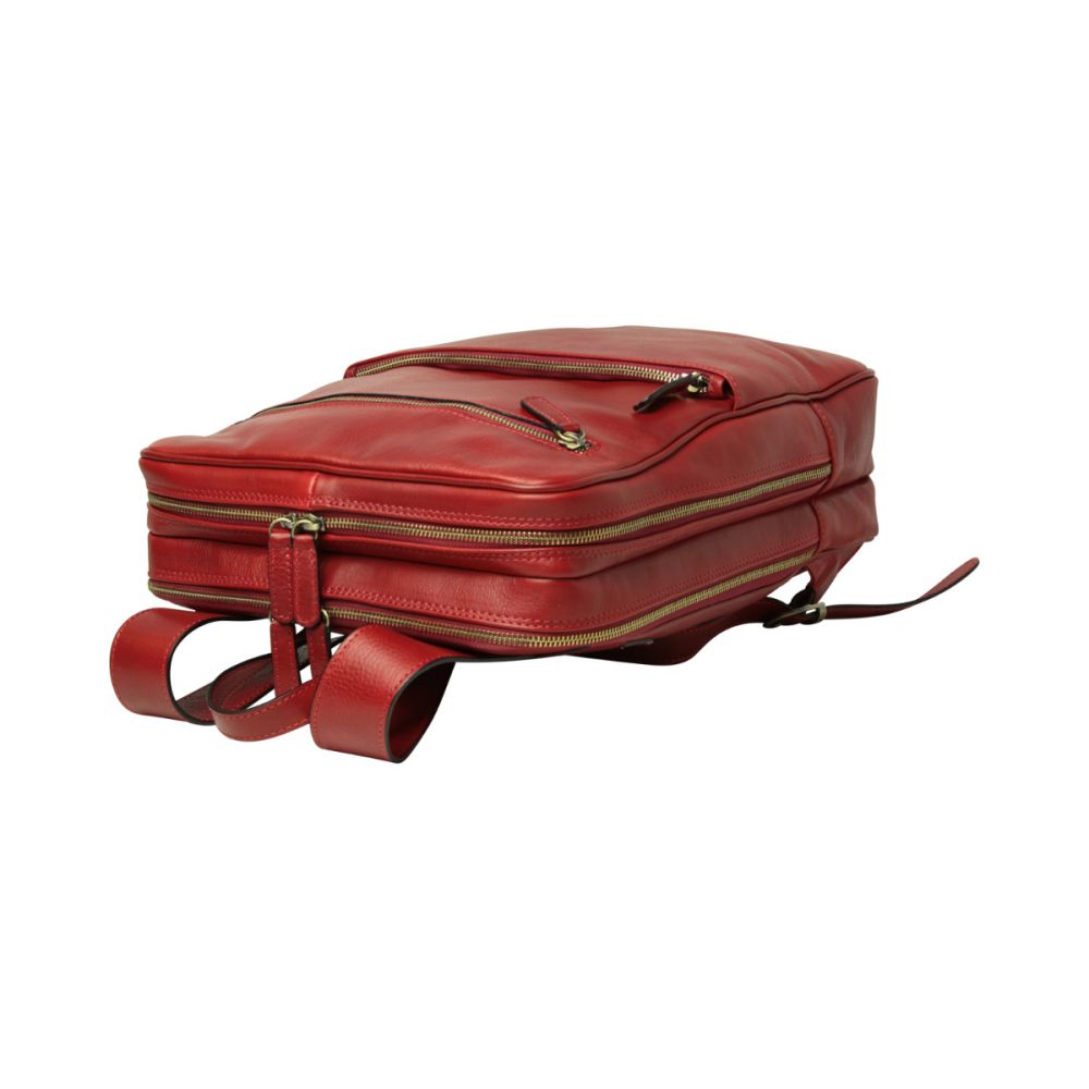 Italienischer Leder Rucksack Rot – Old Angler Firenze, handgefertigt mit Laptopfach und Fronttaschen