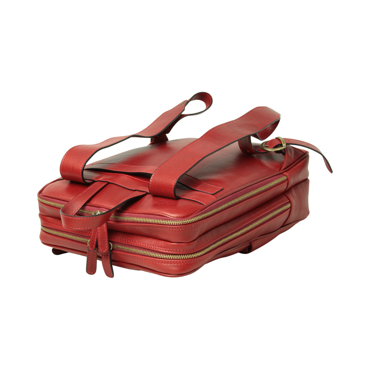 Leather back pack with backside troller strap - red-1