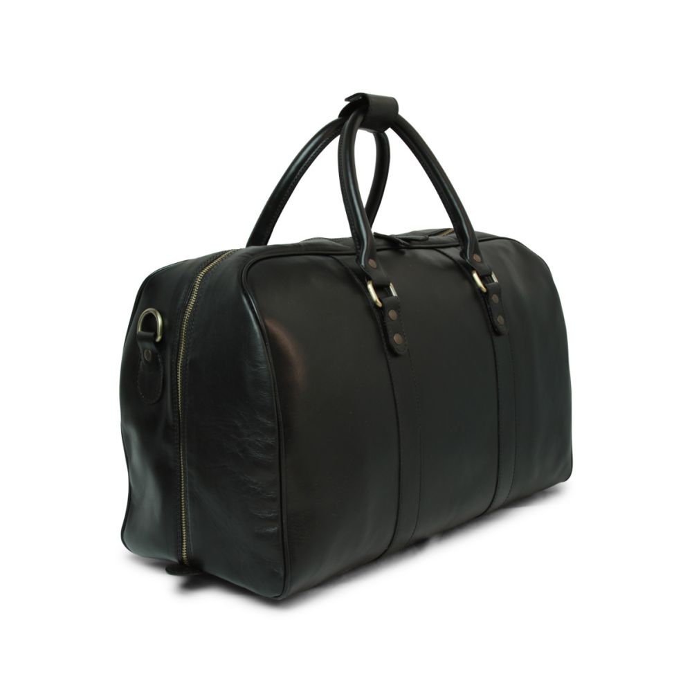 Italienische Leder Reisetasche Herren Schwarz – Old Angler, Seitenansicht