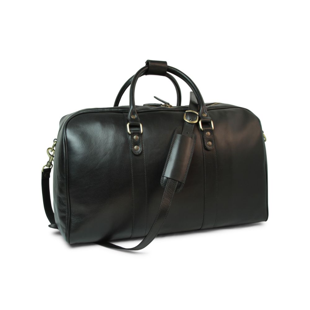 Italienische Leder Reisetasche Herren Schwarz – Old Angler, Seitenansicht