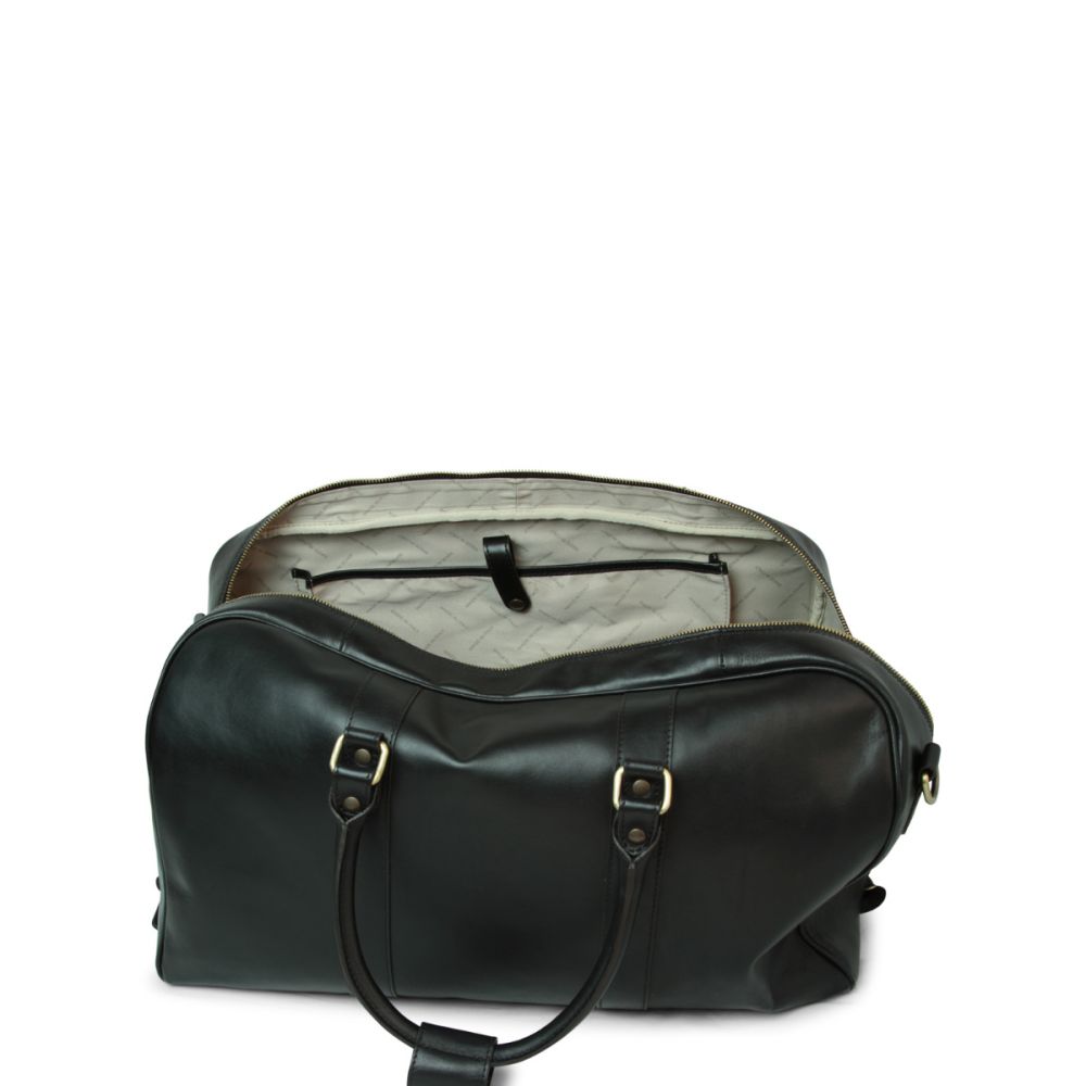 Italienische Leder Travel Bag Herren – geöffnet, Laptopfach sichtbar