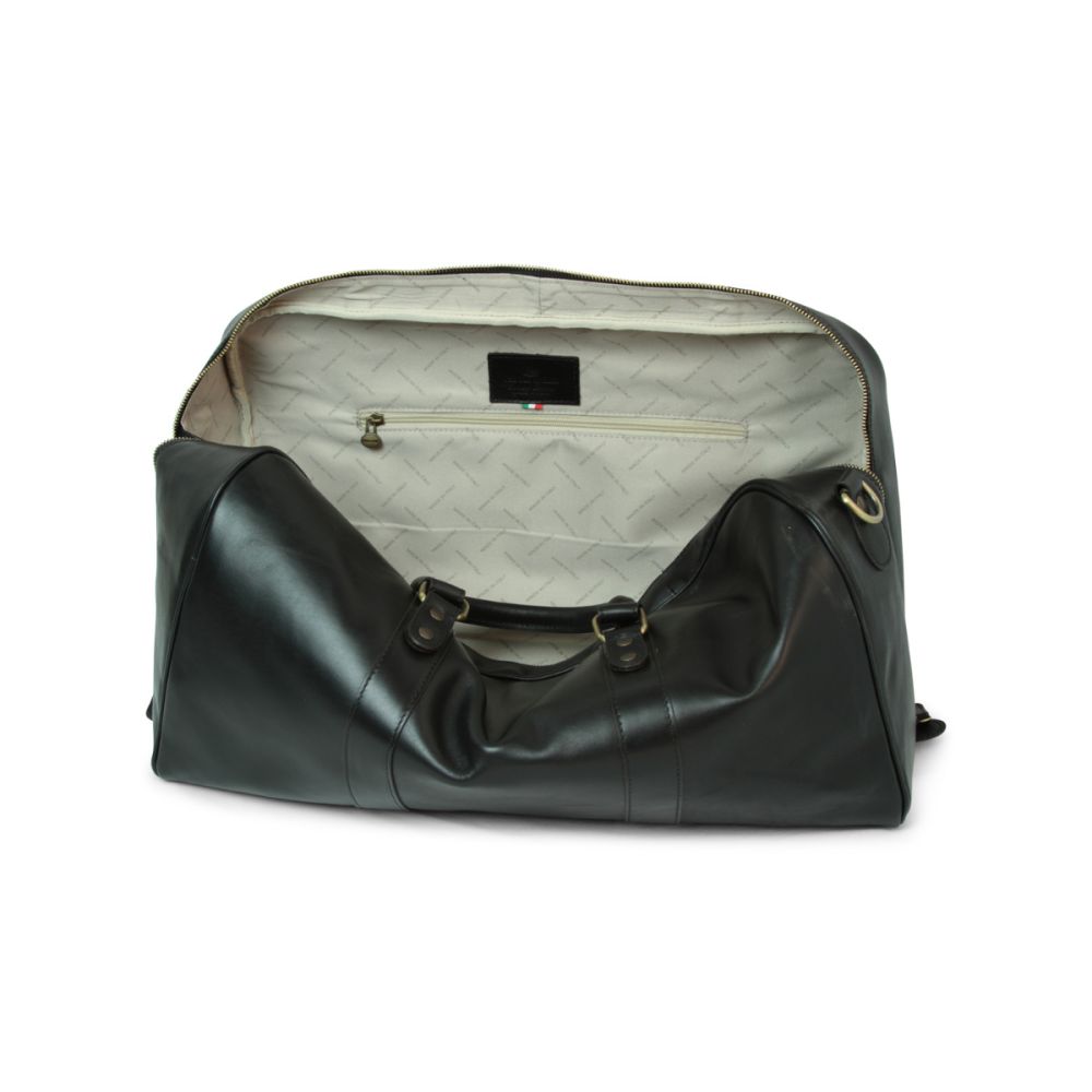 Italienische Leder Travel Bag Herren – geöffnet, Laptopfach sichtbar