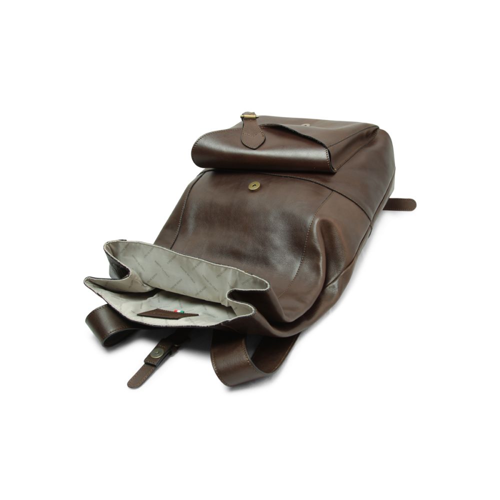 Italienischer Leder Rucksack Dunkelbraun – Seitenansicht links