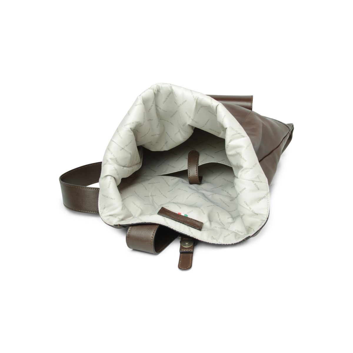 Leder Backpack Herren Braun – Innenansicht mit Made in Italy Futter