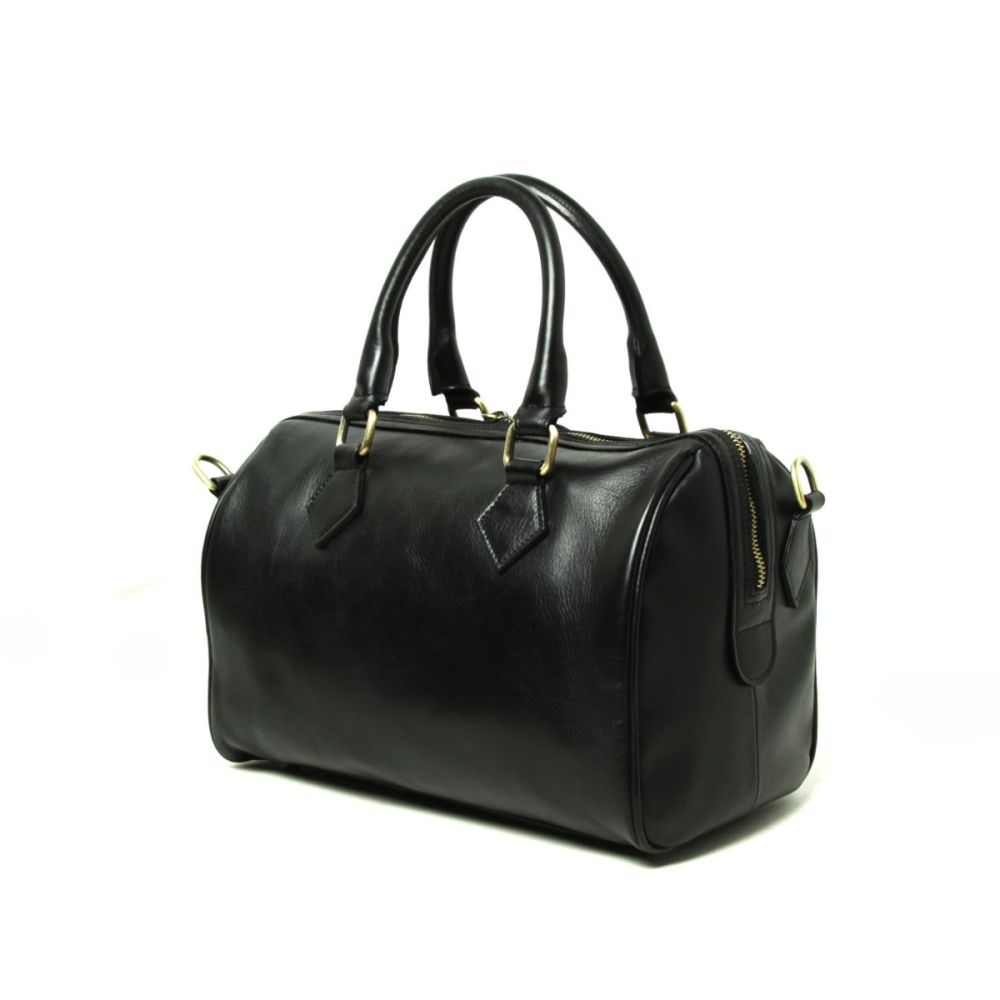 Schwarze Damen Schultertasche aus Vollnarbenleder – elegante Form