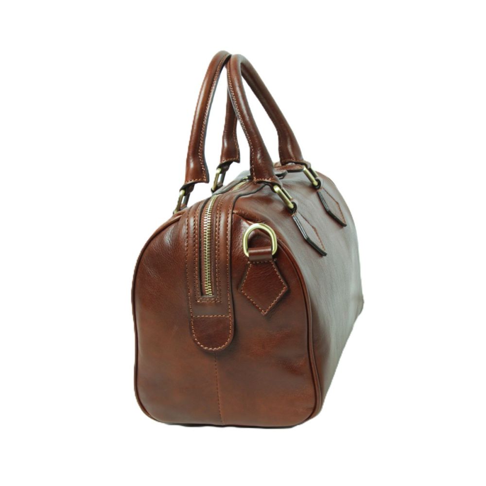 Damen Leder Handtasche Braun – Seitenansicht rechts mit Doppelgriff