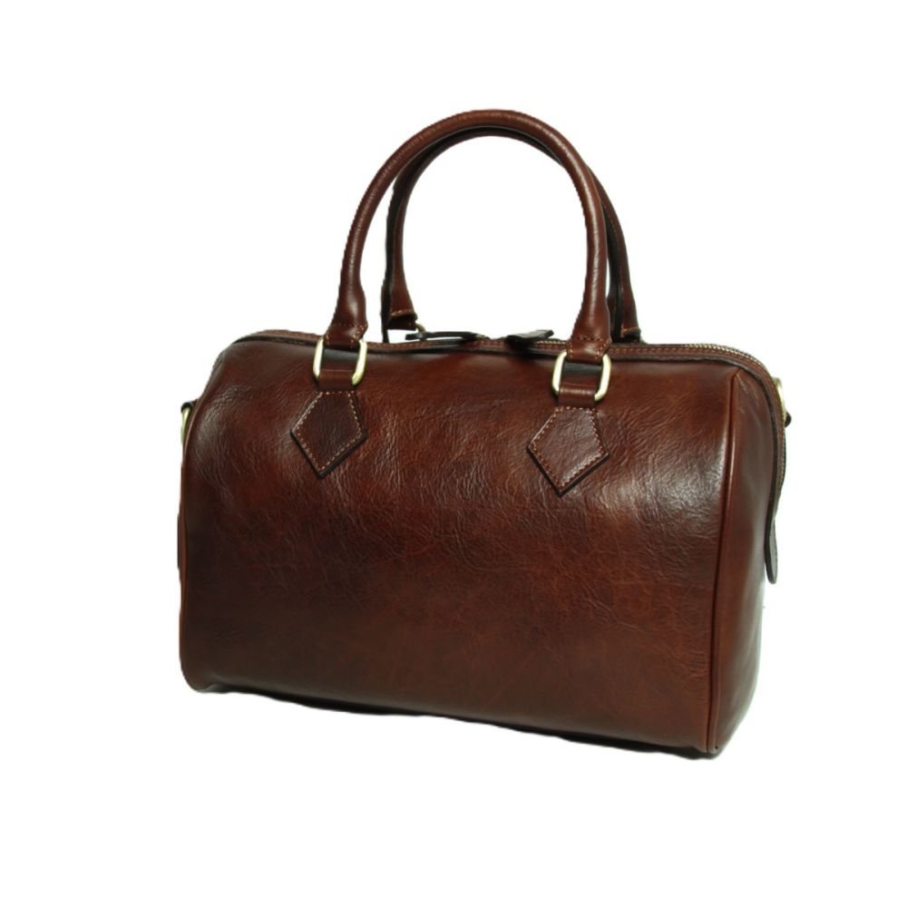 Damen Leder Handtasche Braun – Seitenansicht rechts mit Doppelgriff