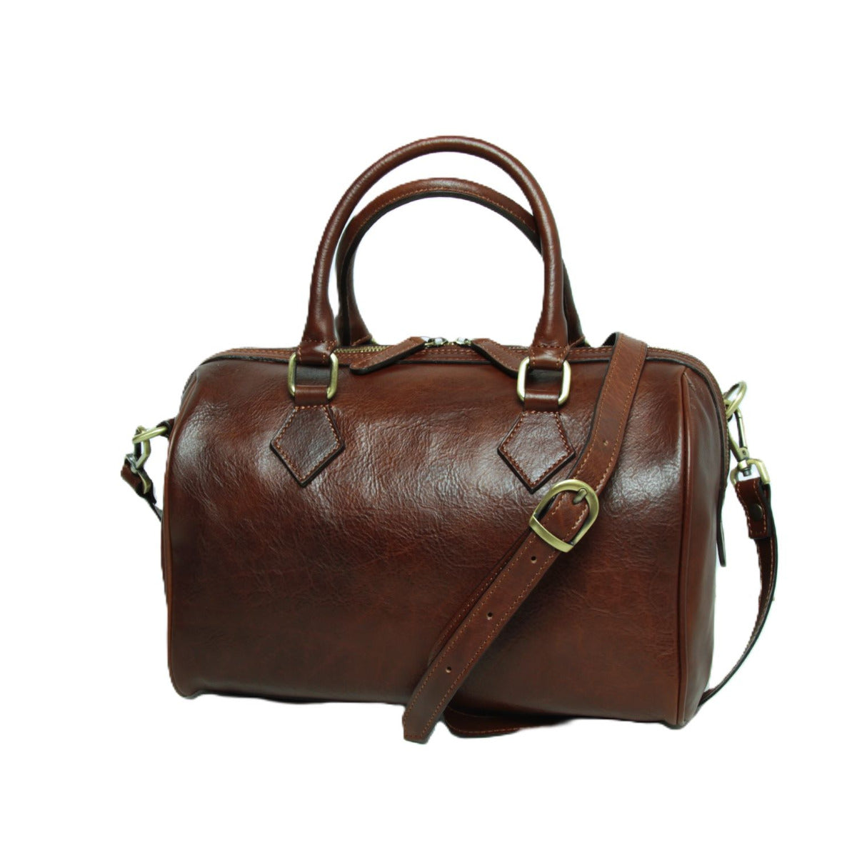 Italienische Leder Schultertasche Braun – Vorderansicht mit Doppelgriff