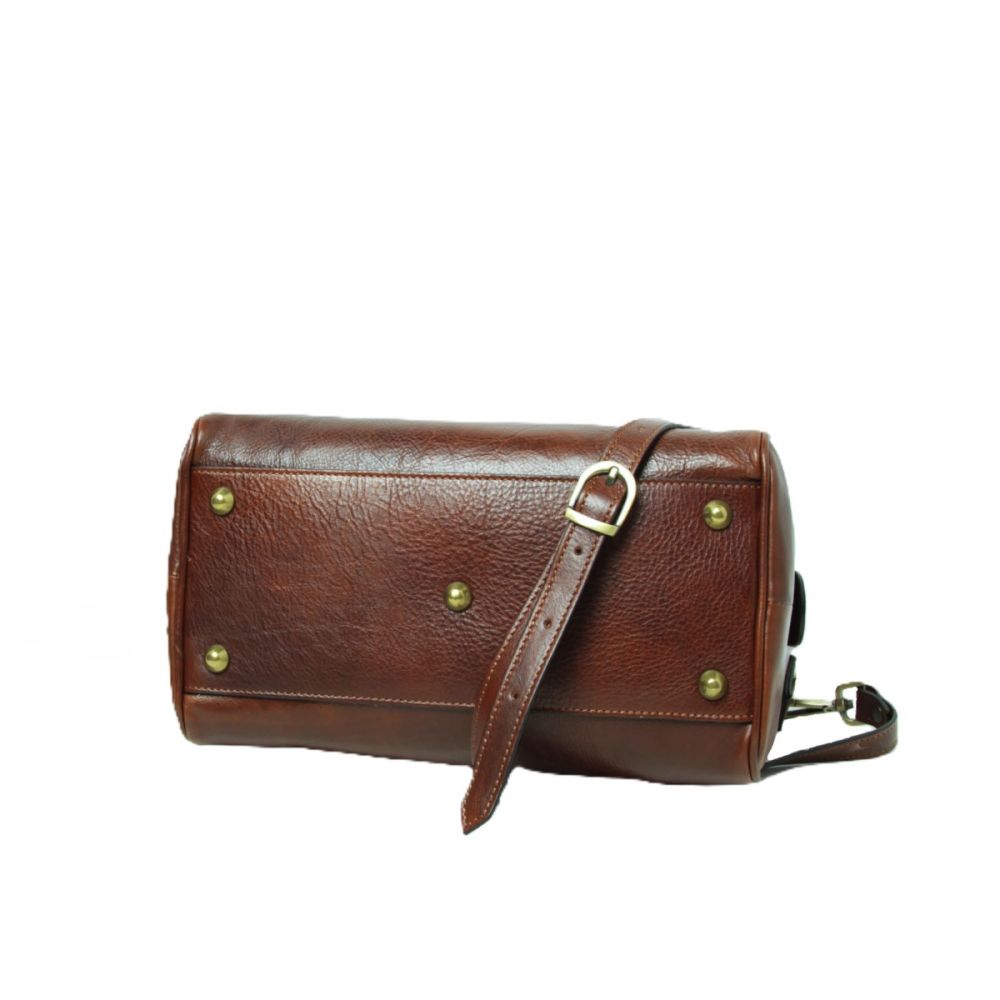 Damen Leder Handtasche Braun – Seitenansicht rechts mit Doppelgriff