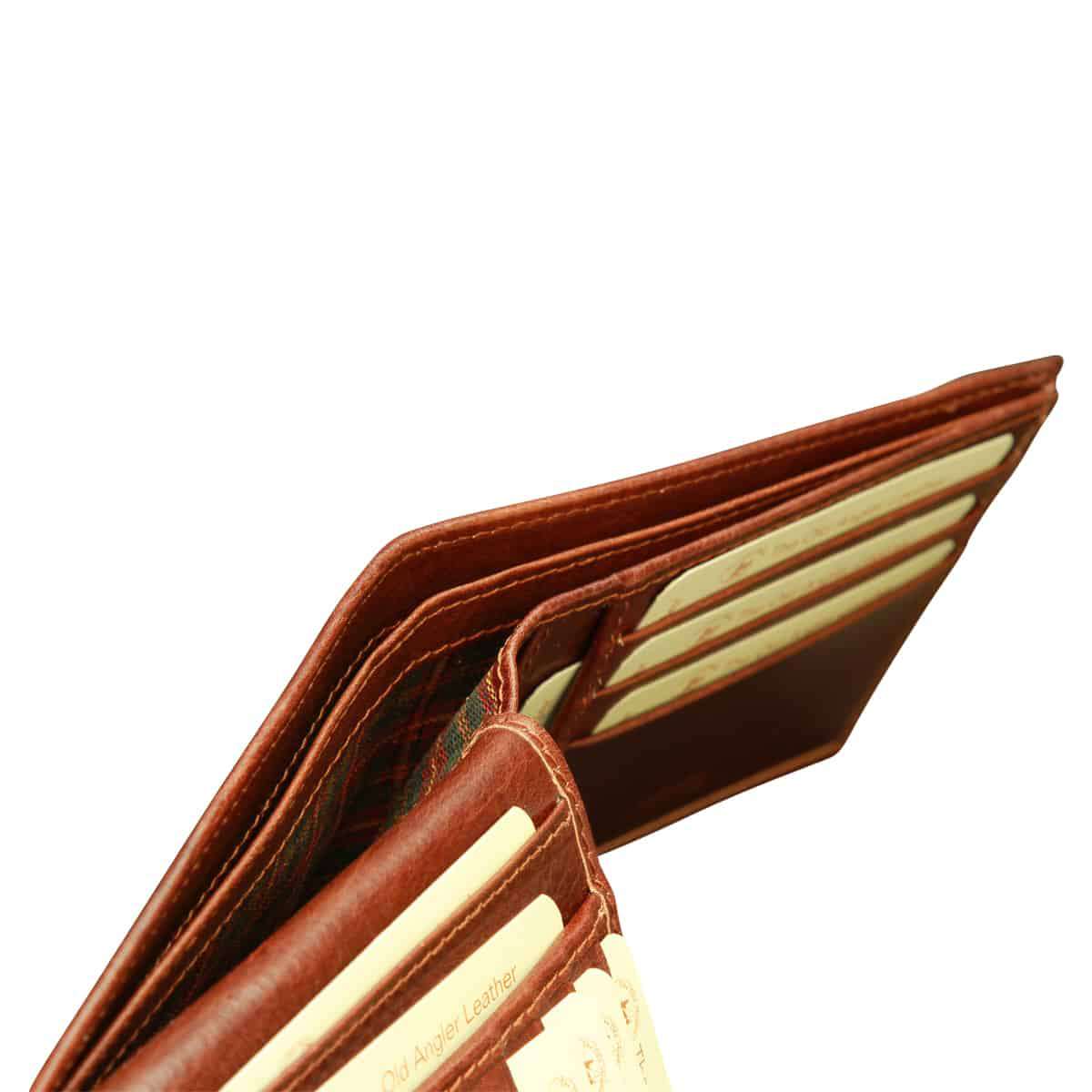 Italienische Leder Geldbörse Herren Braun – geöffnet mit Kartenfächern