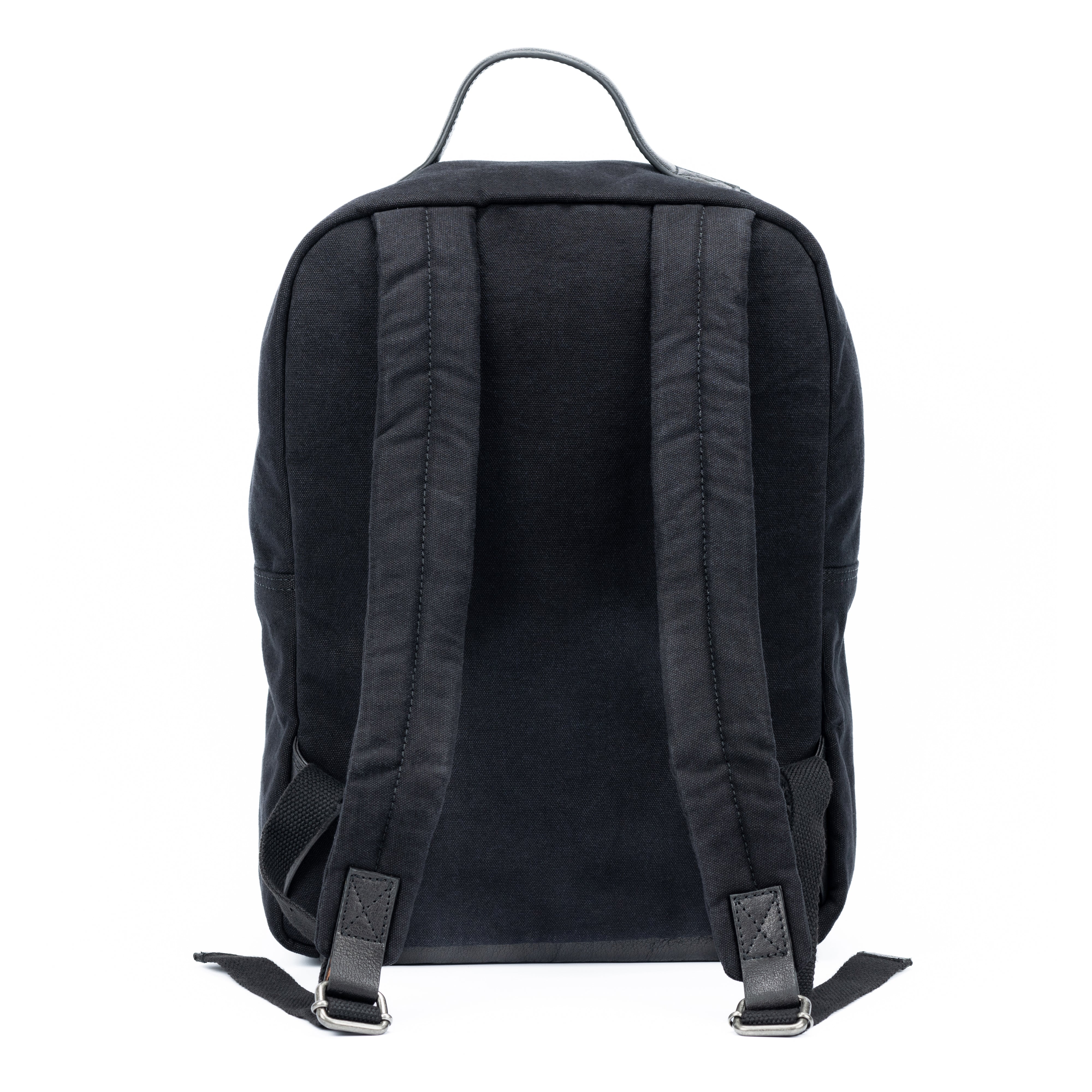 Italienischer Laptop Rucksack Schwarz Leder Canvas mit Staubbeutel