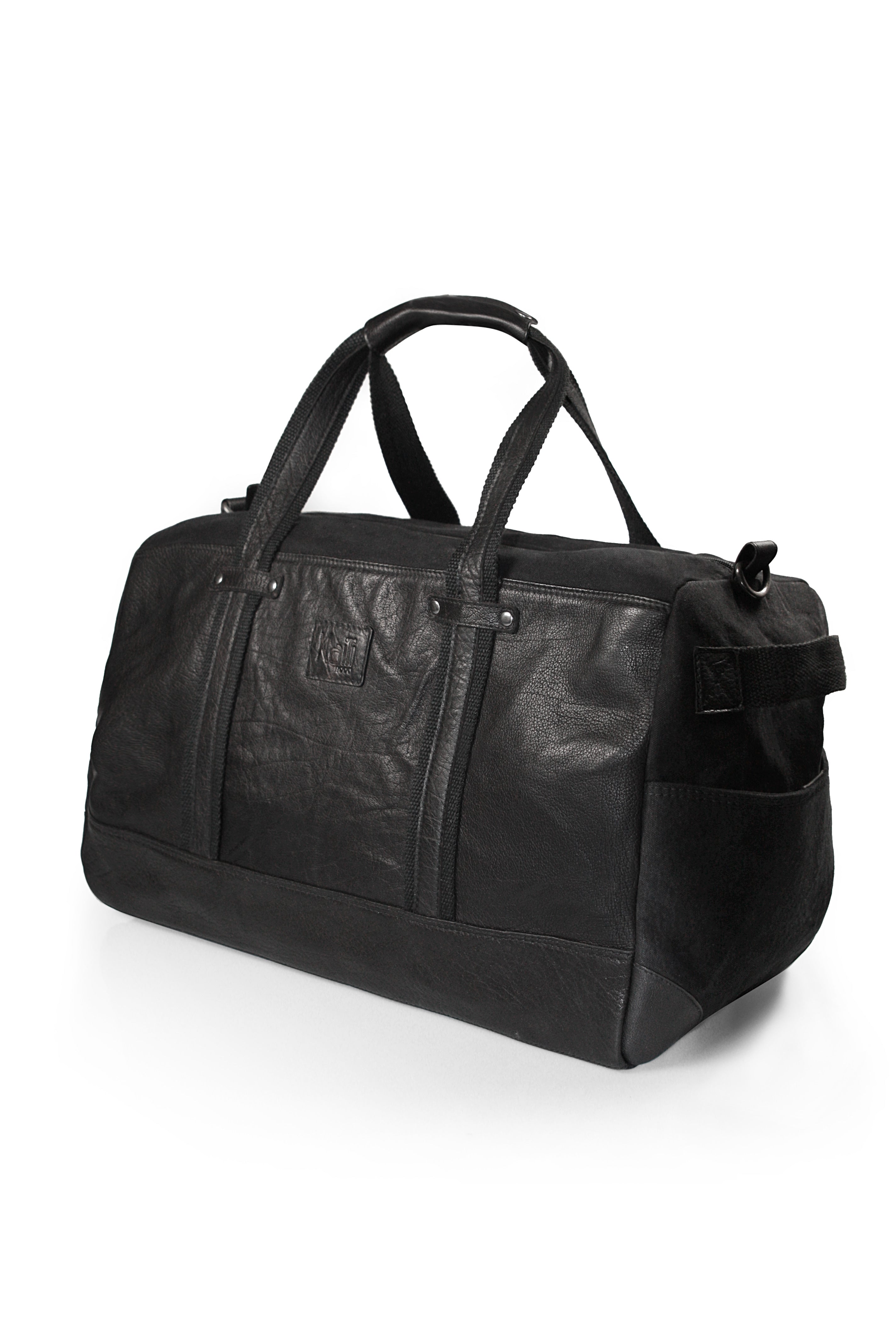 Italienische Reisetasche Canvas Leder – Seitenansicht