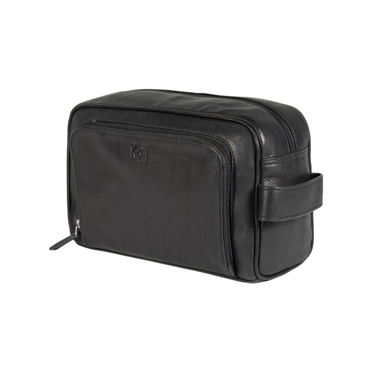 Kulturbeutel Leder Herren – elegante schwarze Kosmetiktasche mit Seitengriff