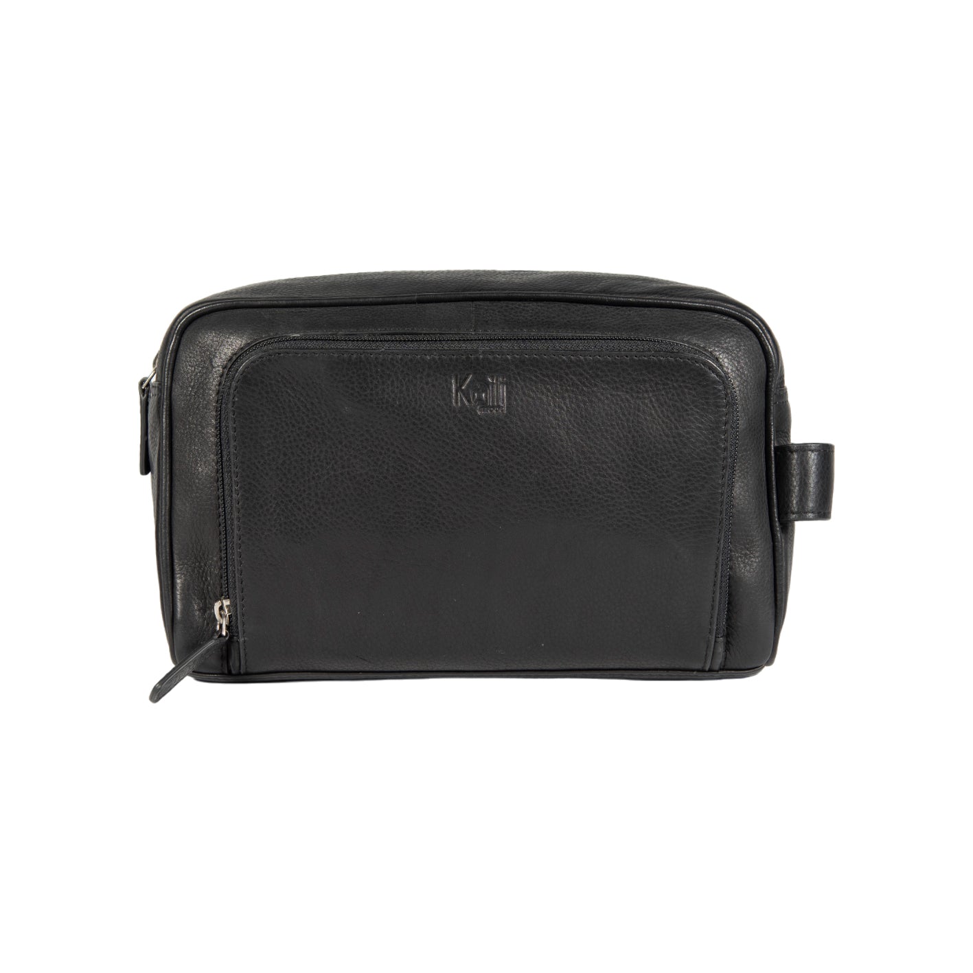 Kulturbeutel Leder Herren – elegante schwarze Kosmetiktasche mit Seitengriff