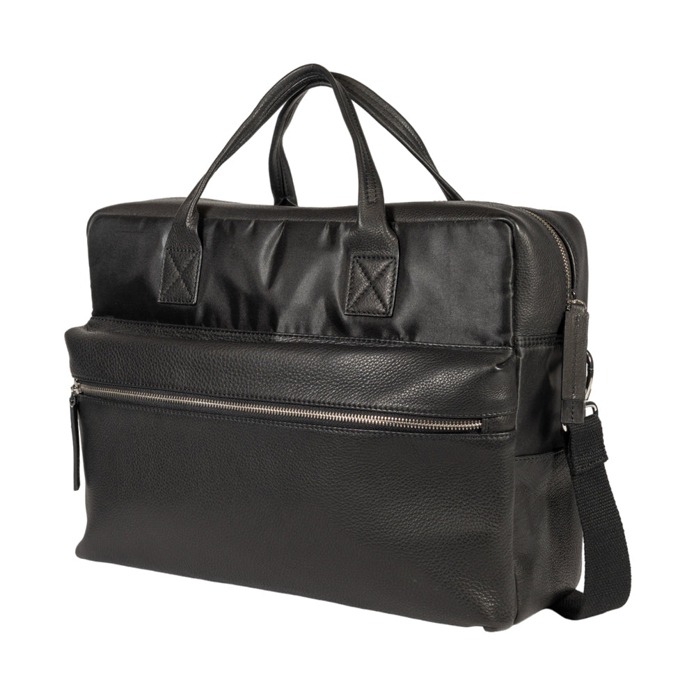Italienische Aktentasche Leder schwarz, Business Tasche Herren aus Nylon und Echtleder, elegante Laptop Tasche Made in Italy mit Schulterriemen
