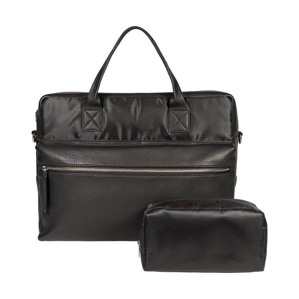 Italienische Aktentasche Leder schwarz, Business Tasche Herren aus Nylon und Echtleder, elegante Laptop Tasche Made in Italy mit Schulterriemen