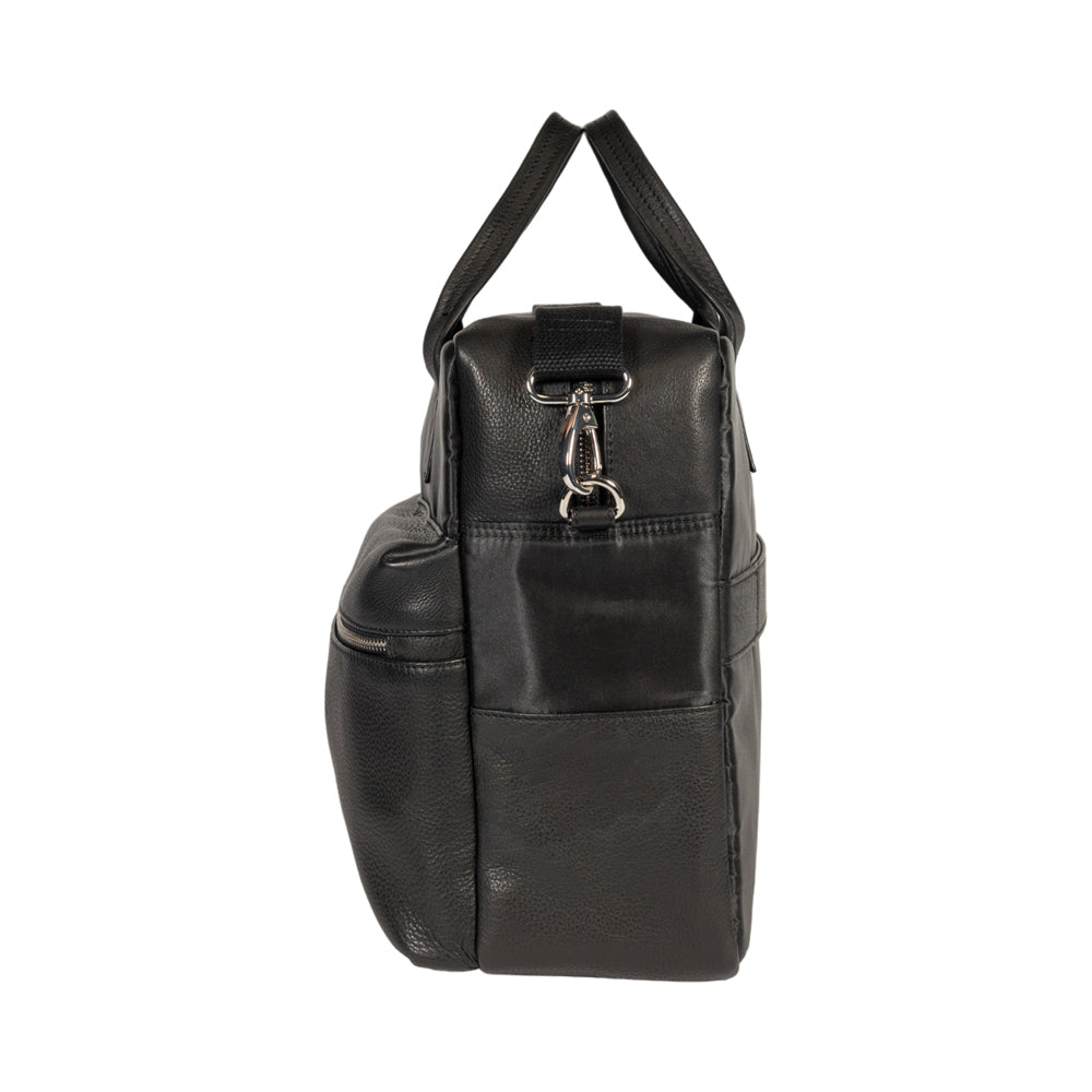 Italienische Aktentasche Leder schwarz, Business Tasche Herren aus Nylon und Echtleder, elegante Laptop Tasche Made in Italy mit Schulterriemen